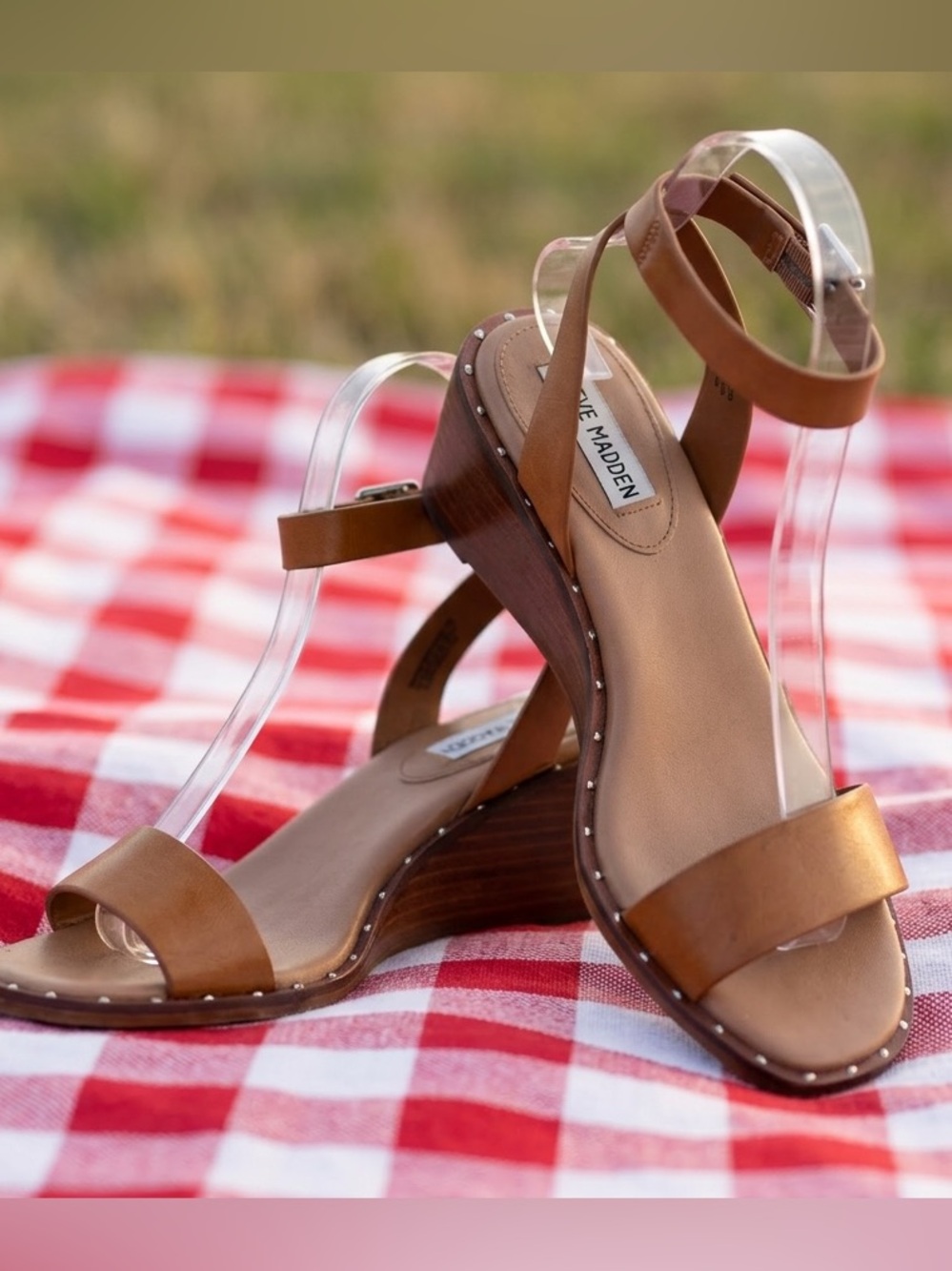 Steve Madden Women's Cognac Leather Wedge Sandals